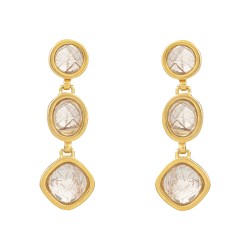 Brinco Fane's Pedra Natural Quartzo Rutilado Dourado