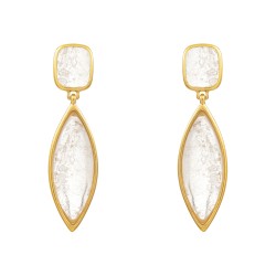 Brinco Fane's Pedra Natural Quartzo Rutilado Dourado