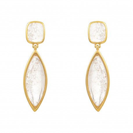 Brinco Fane's Pedra Natural Quartzo Rutilado Dourado