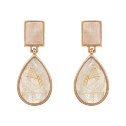 Brinco Fane's Pedra Natural Quartzo Rutilado Dourado