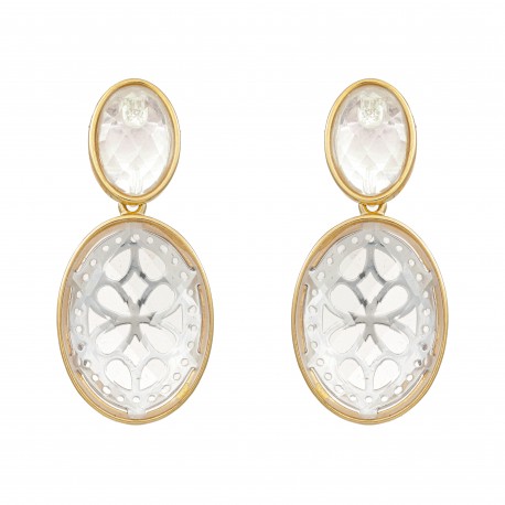 Brinco Fane's Pedra Natural Cristal Dourado