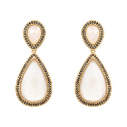 Brinco Fane's Pedra Natural Cristal Zirconias Dourado