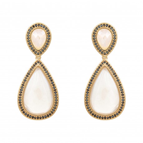 Brinco Fane's Pedra Natural Cristal Zirconias Dourado