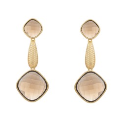 Brinco Fane's Pedra Natural Cristal Dourado