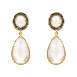 Brinco Fane's Pedra Natural Cristal Dourado Grafite