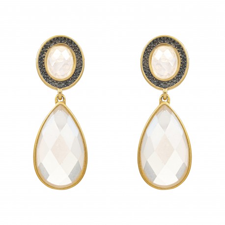 Brinco Fane's Pedra Natural Cristal Dourado Grafite