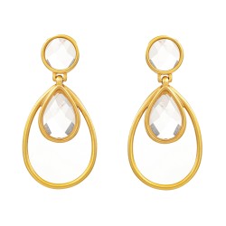 Brinco Fane's Pedra Natural Cristal Gota Dourado