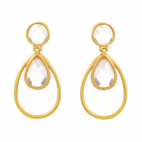 Brinco Fane's Pedra Natural Cristal Gota Dourado