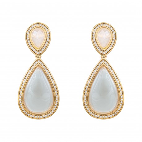 Brinco Fane's Pedra Natural Cristal Zirconias Dourado