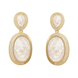 Brinco Fane's Pedras Naturais Quartzo Rutilado Zircônias Dourado