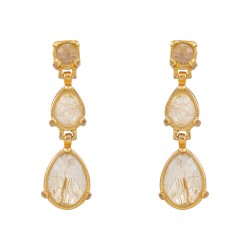 Brinco Fane's Pedras Naturais Quartzo Rutilado Dourado