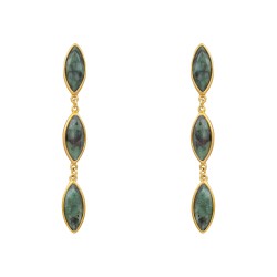 Brinco Fane's Pedra Natural Jaspe Kiwi Dourado