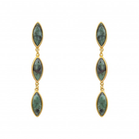 Brinco Fane's Pedra Natural Jaspe Kiwi Dourado