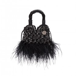 Bolsa Isla Mini Tote Glam Plumas Preta