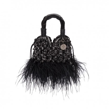 Bolsa Isla Mini Tote Glam Plumas Preta