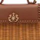 Bolsa Isla Selene Top Handle Rattan Couro Caramelo