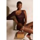 Bolsa Isla Selene Top Handle Rattan Couro Caramelo