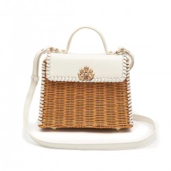 Bolsa Isla Selene Top Handle Rattan Couro Chantilly