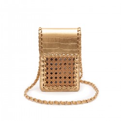 Bolsa Isla Mini Pouch Palha Sextavada New Croco New Gold