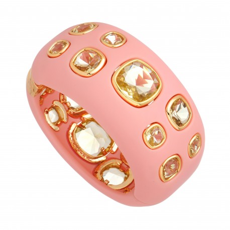 Pulseira Nádia Gimenes Pigmento Cristal Pop Pink Dourada