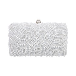 Bolsa Maria Chic Acessórios Clutch Bordada Pérolas Prata