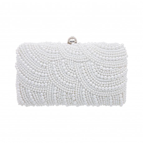 Bolsa Maria Chic Acessórios Clutch Bordada Pérolas Prata