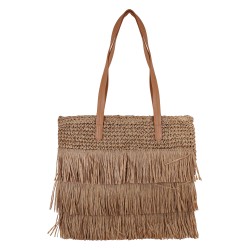 Bolsa Maria Chic Acessórios Maxi Franhas Palha Bege