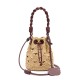 Bolsa Isla Bucket Crochê Monograma Rafia Creme Pinhão