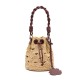 Bolsa Isla Bucket Crochê Monograma Rafia Creme Pinhão