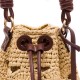 Bolsa Isla Bucket Crochê Monograma Rafia Creme Pinhão