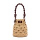Bolsa Isla Bucket Crochê Monograma Rafia Creme Pinhão