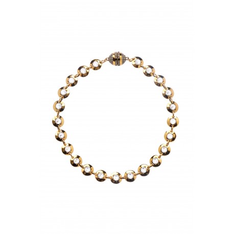 Colar Hector Albertazzi Disco Choker Cristais Ouro Vintage