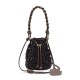 Bolsa Isla Bucket Crochê Monograma Rafia Oliva Preta
