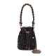 Bolsa Isla Bucket Crochê Monograma Rafia Oliva Preta