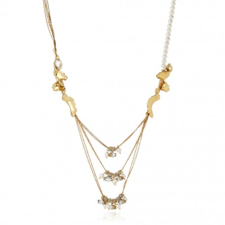 Colar Claudia Arbex Line Organic Pérolas Cristais Ouro Vintage