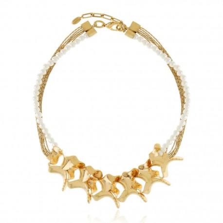 Colar Claudia Arbex Line Organic Conceito Pérolas Ouro Vintage