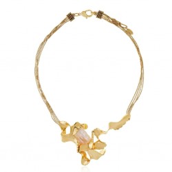 Colar Claudia Arbex Line Organic Curto Pérola Ouro Vintage
