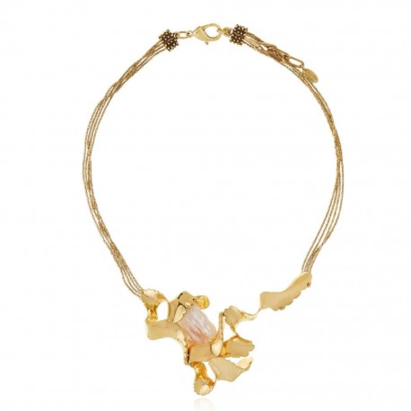 Colar Claudia Arbex Line Organic Curto Pérola Ouro Vintage