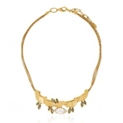 Colar Claudia Arbex Line Organic Cristais Ouro Vintage