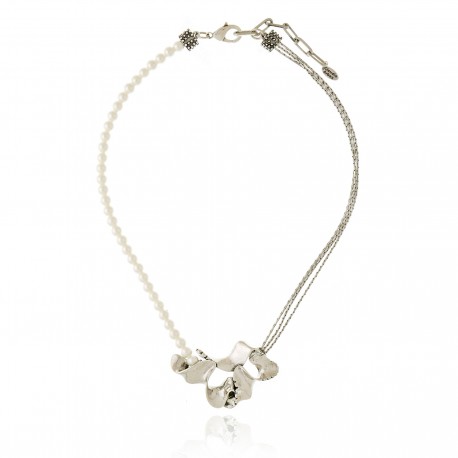 Colar Claudia Arbex Line Organic Pérolas Prata Vintage