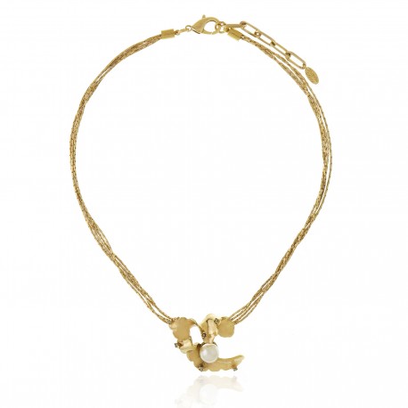Colar Claudia Arbex Line Organic Pérola Ouro Vintage