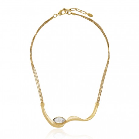 Colar Claudia Arbex Line Organic Cristal Ouro Vintage