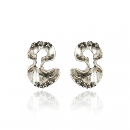 Brinco Claudia Arbex Line Organic Cristais Prata Vintage