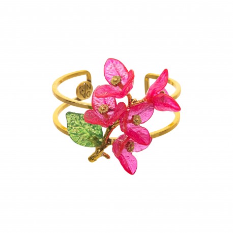 Bracelete Nádia Gimenes Bouganvelli Aro Duplo Flor Dourado 