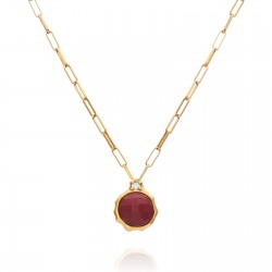 Colar Camila Klein Coral Pedra Natural Ouro Velho