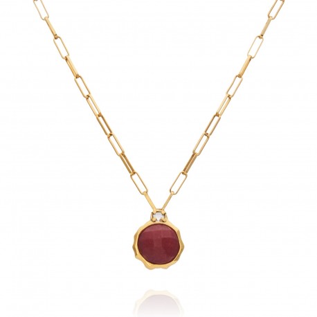 Colar Camila Klein Coral Pedra Natural Ouro Velho