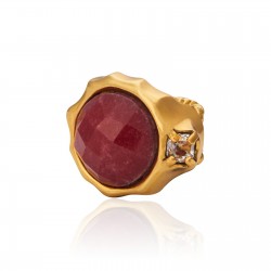Anel Camila Klein Coral Pedra Natural Ouro Velho