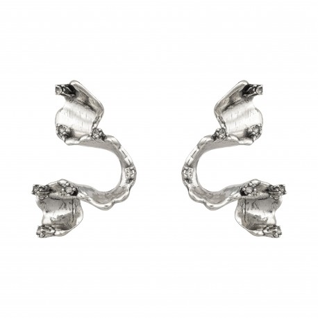 Brinco Claudia Arbex Line Organic Cristais Prata Vintage