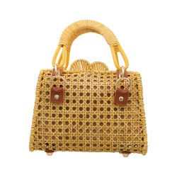 Bolsa Maria Chic Acessórios Couro e Palha Camel