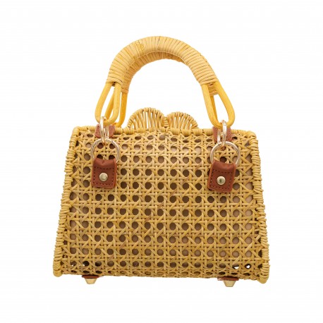Bolsa Maria Chic Acessórios Couro e Palha Camel